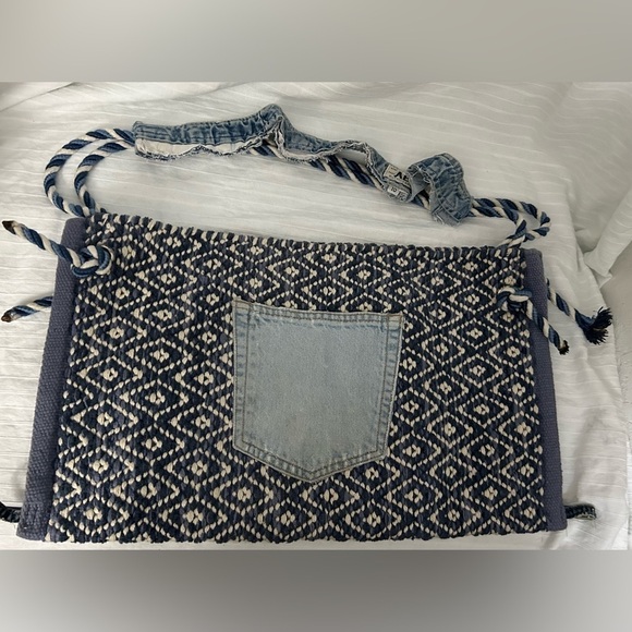 American Eagle Outfitters Large Purse Geometric Fabric Denim Blue Handbag - Picture 1 of 9